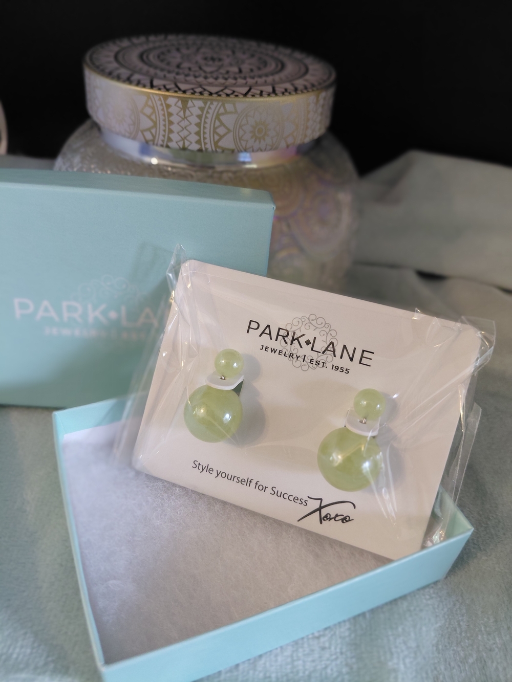Park Lane Melon Earrings - Light Green Double Pearl Drop Earrings